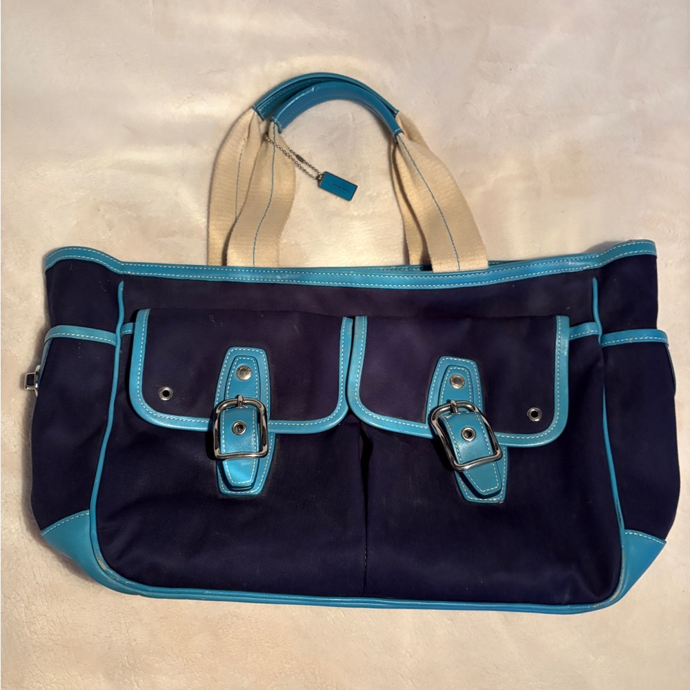 Vintage Coach Hampton Twill Garden Tote bag In Marine Blue